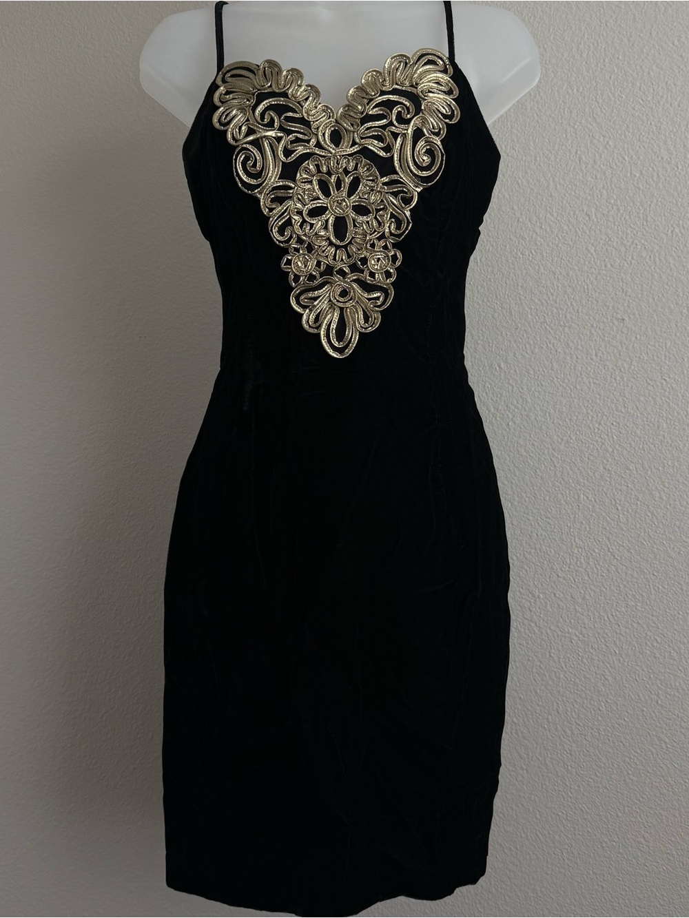 Roberta Black 90s Velvet Gold Soutache Embroidered Mini Dress Vampy Goth siren